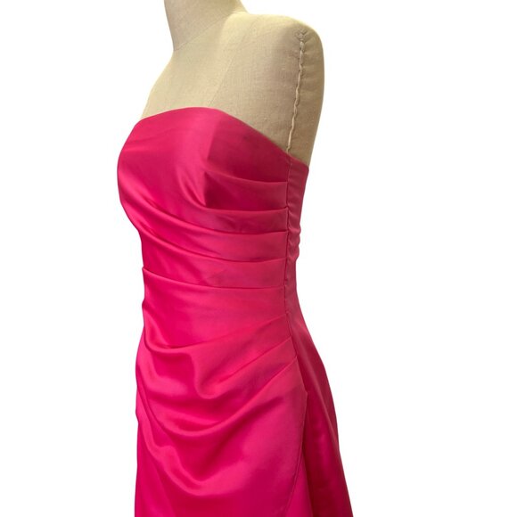 Urban Girl Nites Strapless Pink Satin A-Line Gown With Ruched Bodice Side Drape - Picture 3 of 11